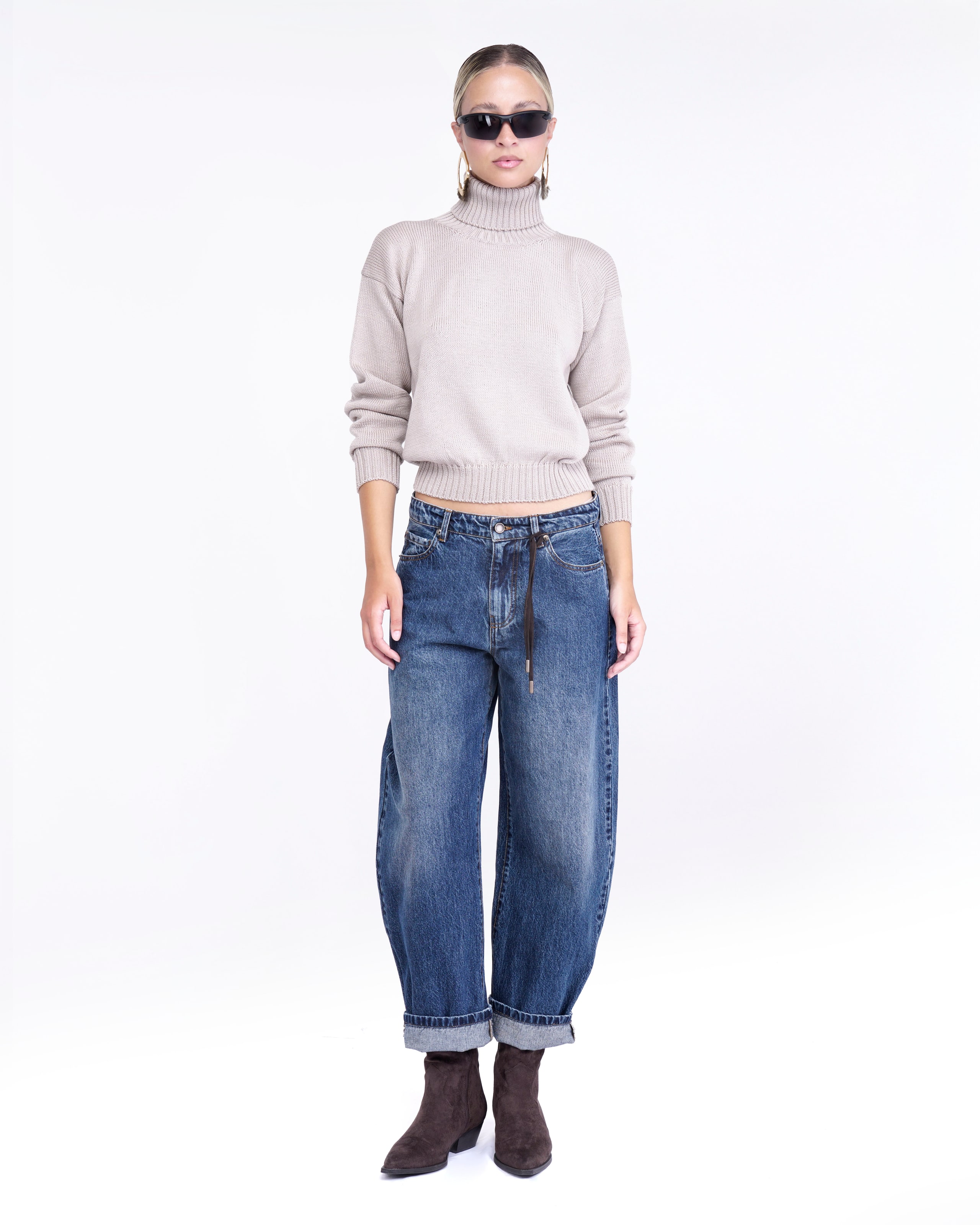 JEANS WIDE LEG CON DETTAGLI IN CAMOSCIO