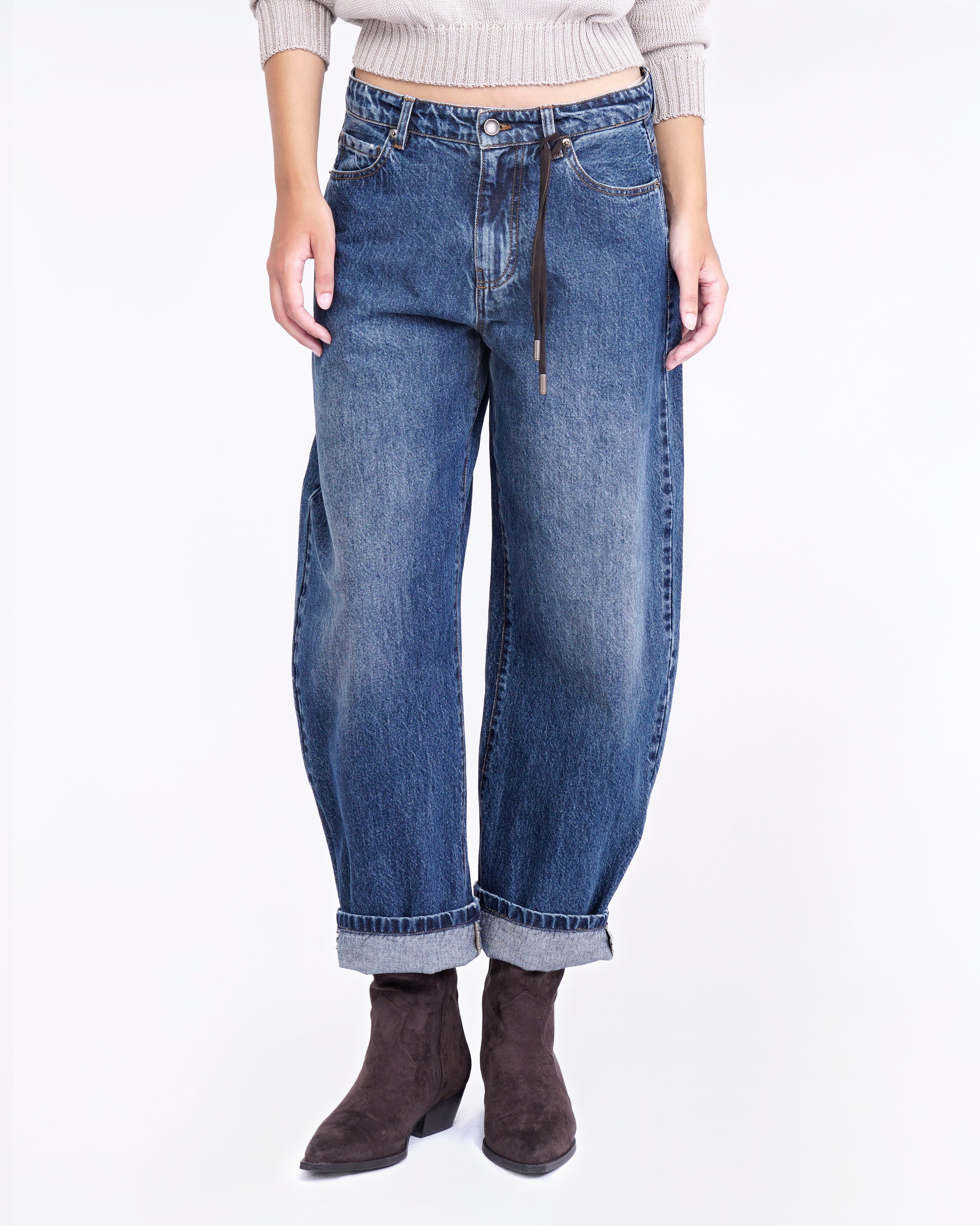 WIDE-LEG DENIM WITH SUEDE DETAILS