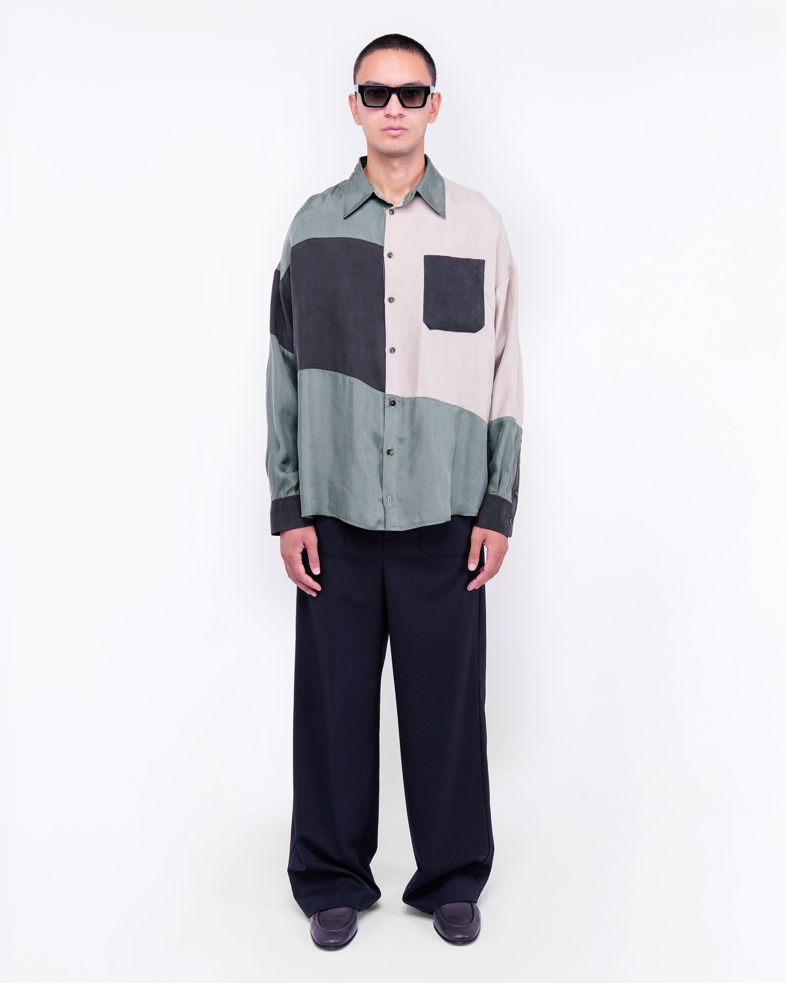 COLOR-BLOCK SHIRT IN CUPRO