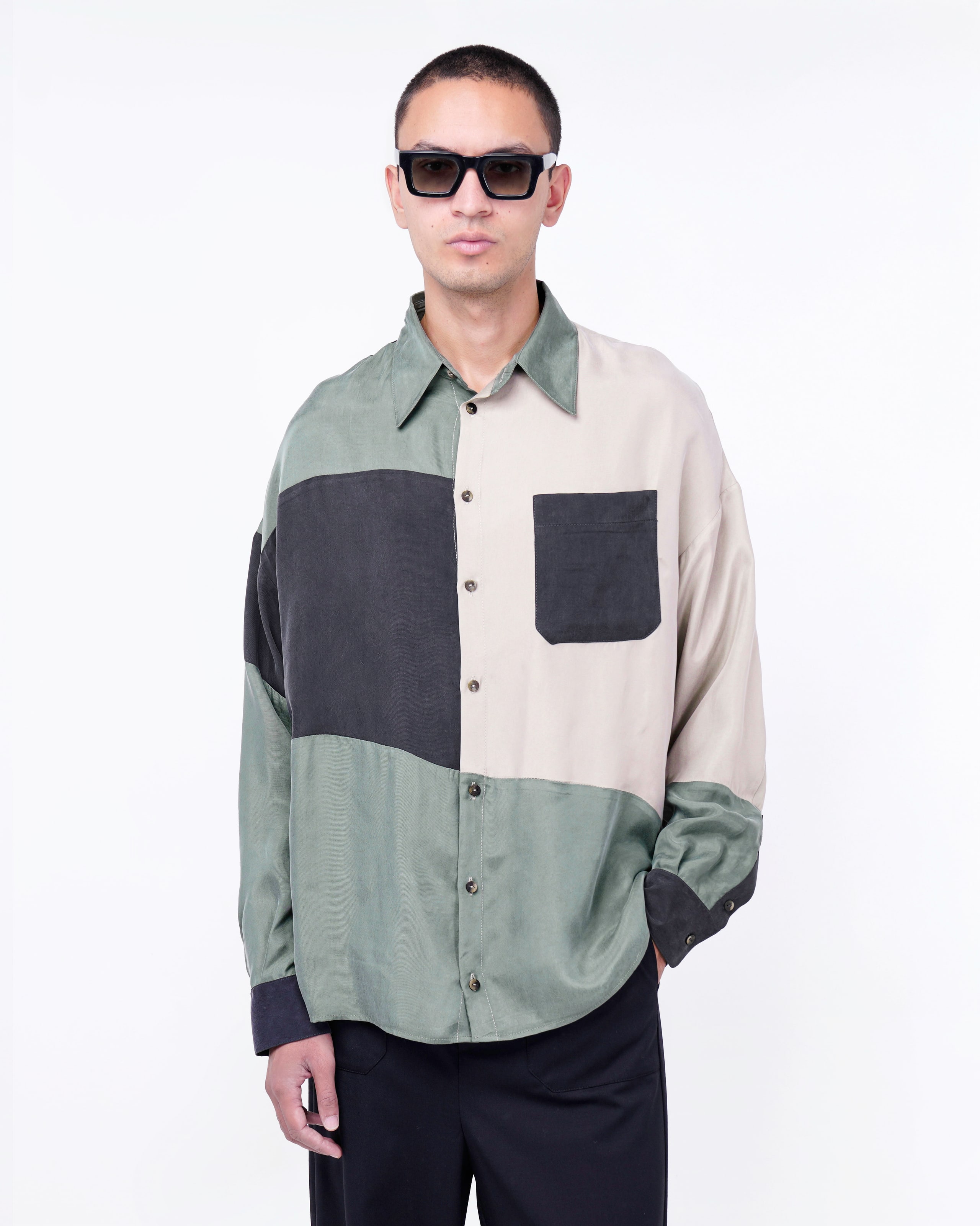 COLOR-BLOCK SHIRT IN CUPRO