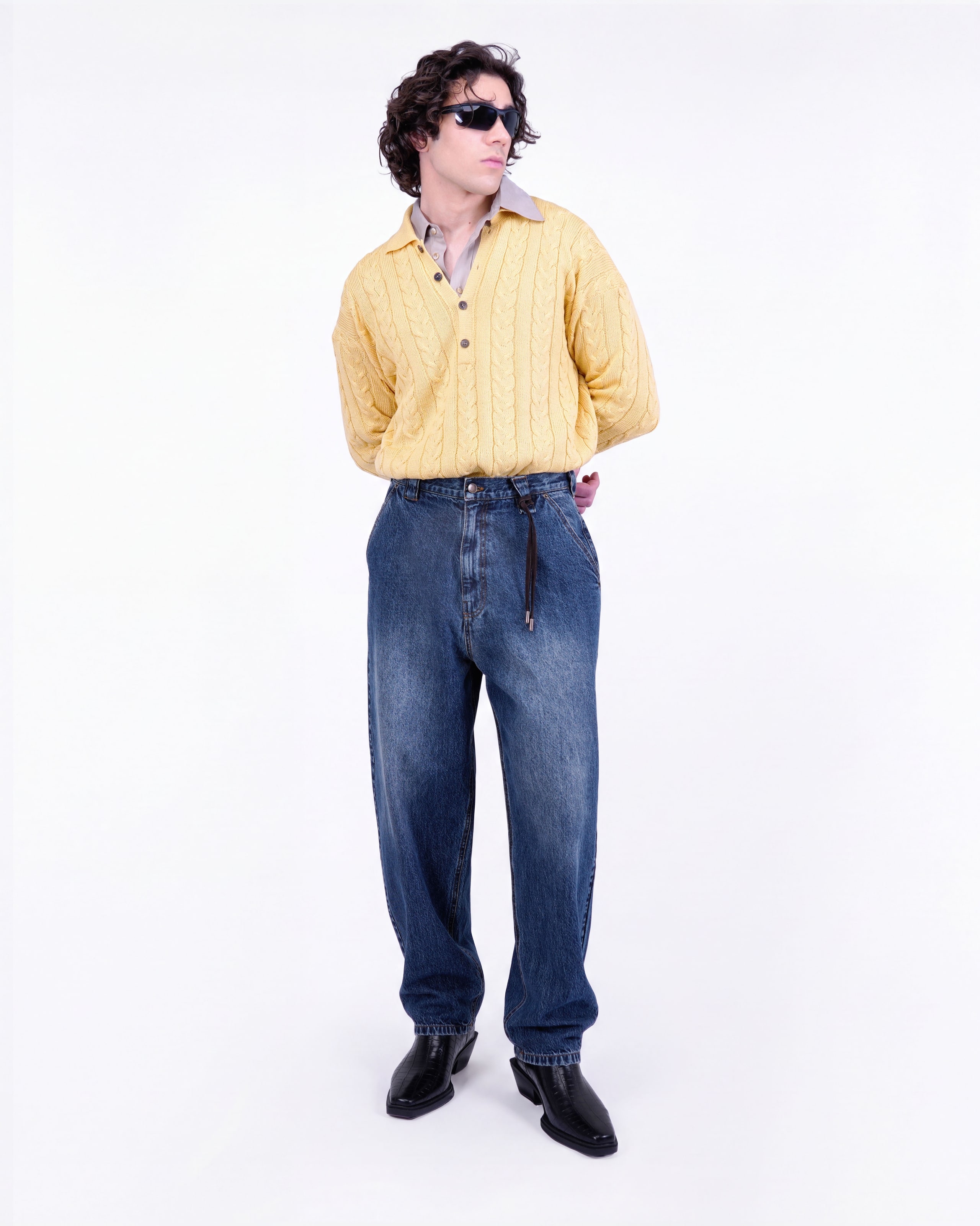 JEANS WIDE LEG CON DETTAGLI IN CAMOSCIO